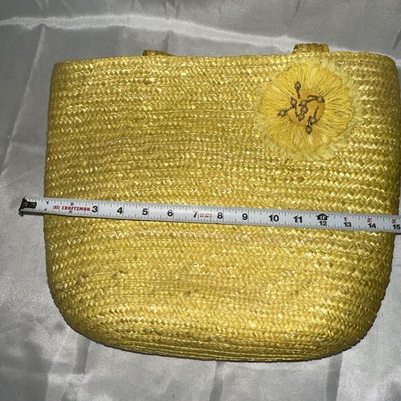 Large Yellow African Woven Straw Sisal Bucket Tote Straw Handbag Kente-styled - Picture 10 of 10